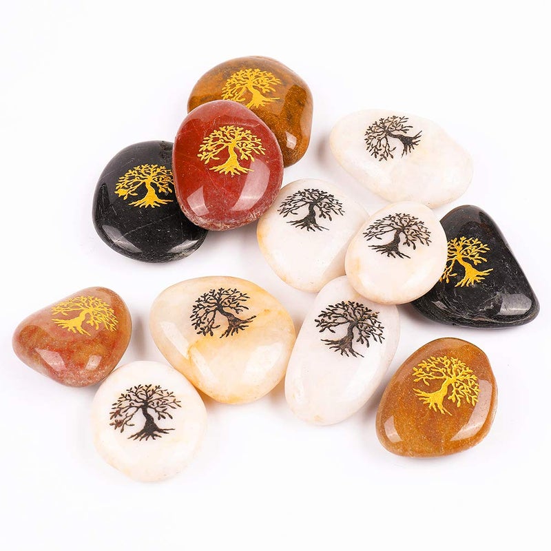 ROCKIMPACT 12PCS Life Tree Engraved Inspirational Stones, Pocket Word Stone River Rock, Zen Chakra Healing Palm Stone, Positive Encouraging Rocks, Tree of Life Organic Growth (Pack of 12, Life Tree) - Image 3